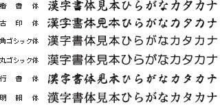 シヤチハタパソコン決済7電子印鑑パックスタンダード書体一覧